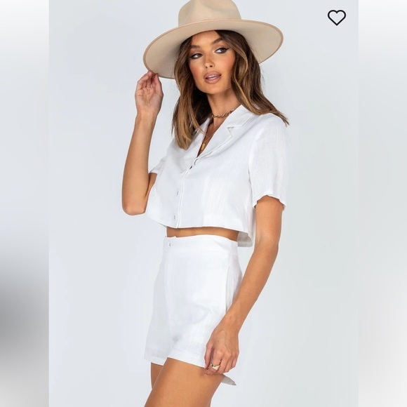 NWOT Princess Polly ADDISON SET White Two Piece Button Down Top and Shorts Sz 12 - Picture 2 of 16